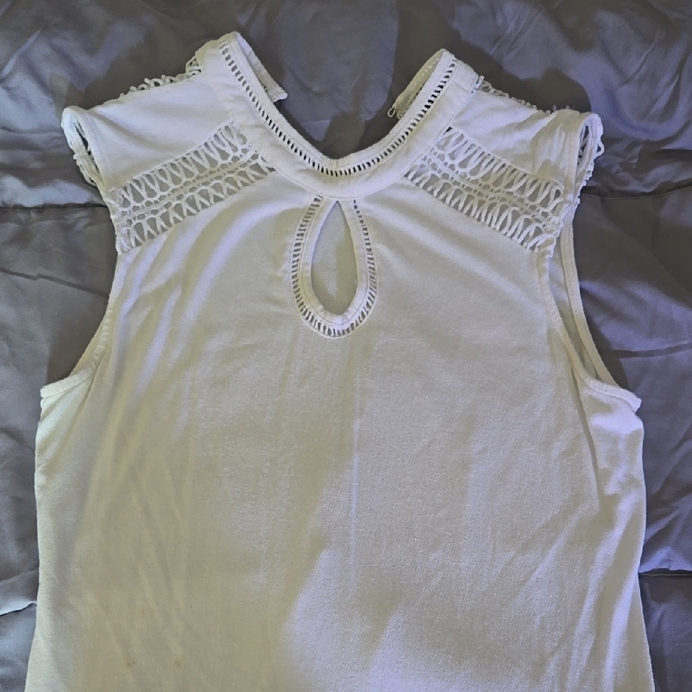 White Sleeveless Top with Lace Detail